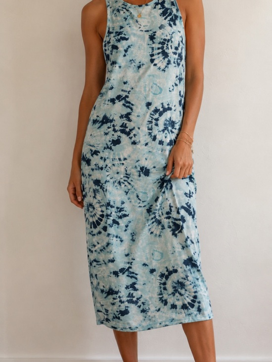 Dresses & Skirts - Sleeveless Blue Tie-Dye Midi Dress